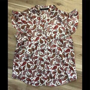 Zara Paisley Print Flutter Sleeve Blouse M